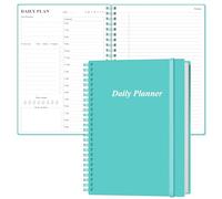 Agenda diaria sin fecha: cuaderno B5 con lista de tareas por hora, planificador de citas en espiral para mujeres y hombres, tapa dura de PVC, bolsillo interior, cierre elástico, 7 x 10 pulgadas, verde azulado