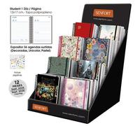 Agenda Escolar (2025-26) Senfort Student Decorada+Lisa Espiral Tapa Pp Con Goma 120X170 D/P Surtido Expositor De 36