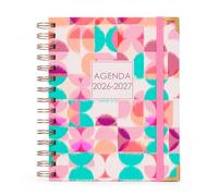 Agenda Escolar 2026-2027 Día por Página A5 | Espiral Metálica + Goma Elástica | Planificación Mensual | 4 Idiomas | Bolsillo Interior | Agenda Curso Septiembre 2026 - Junio 2027 | Sweetcolor (Rosa)