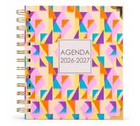 Agenda Escolar 2026-2027 Dos Días por Página A5 | Espiral Metálica + Goma Elástica | Planificación Mensual | 4 Idiomas | Agenda Curso Septiembre 2026 - Junio 2027 | Sweetcolor (Amarillo geometrico)