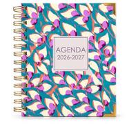 Agenda Escolar 2026-2027 Dos Días por Página A5 | Espiral Metálica + Goma Elástica | Planificación Mensual | 4 Idiomas | Agenda Curso Septiembre 2026 - Junio 2027 | Sweetcolor (Azul flores)