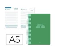 Agenda escolar 25-26 liderpapel espiral classic verde día página a5 bilingüe papel fsc 70 gr - LP568