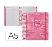 Agenda escolar 25-26 liderpapel espiral patterns militar rosa día página a5 bilingüe papel fsc 80 gr - LP622