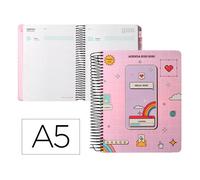 Agenda escolar 25-26 liderpapel espiral pixel rosa día página a5 bilingüe papel fsc 80 gr - LP629