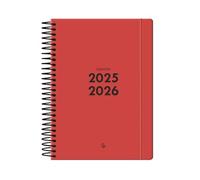 Agenda escolar liderpapel 2025-26 espiral basic rojo dia pagina a5 bilingüe papel fsc 70 gr.