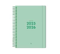 Agenda escolar liderpapel 25-26 espiral basic verde menta 2 dias pagina a5 bilingüe papel fsc 70 gr.
