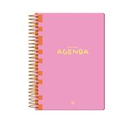 Agenda escolar liderpapel 25-26 espiral classic rosa semana vista a5 bilingüe papel fsc 70 gr.
