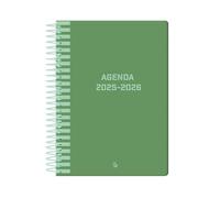 Agenda escolar liderpapel 25-26 espiral classic verde semana vista a5 bilingüe papel fsc 70 gr.
