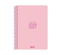 Agenda escolar liderpapel curso 2026-2027 espiral basic a5 bilingue 70g papel fsc (Rosa, Día por págnia)