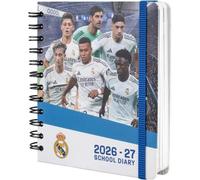 Grupo Erik Agenda escolar Real Madrid 2026 2027 - Agenda Dia por Pagina fútbol para niños de Primaria e Instituto [Curso 26/27 ] Con Anillas, Tapa dura, Pegatinas e Ilustraciones (14x16 cm)