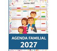 Agenda Familial 2027: Calendrier annuel à 5 colonnes mensuelles de janvier à décembre avec vacances avec vacances scolaires et jours fériés