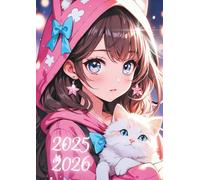 Agenda Fille: UNE PAGE PAR JOUR Journalier daté en français de septembre à juillet, Souple, Anime Manga Kawaii Chat mignon | PRIMAIRE COLLEGE | 2025 ... | Lycée Université Rose, Chaton | 12x17 cm