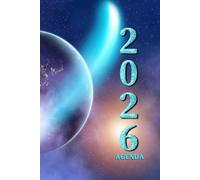 Agenda giornaliera A5: Pianificatore con orari , 12 mesi da gennaio a dicembre, una pagina per giorno anche nel fine settimana , con 365 frasi motivazionali e calendario mensile . Tema universo