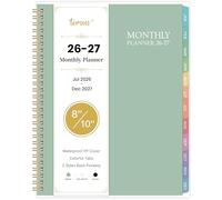 Agenda mensual 2026-2027, planificador mensual 26-27, planificador de 18 meses con pestañas coloridas, julio 2026-diciembre 2027, 8 x 10 pulgadas, calendario mensual 2026-2027 con bolsillos laterales