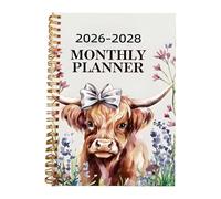 Agenda mensual 2026-2028, calendario 2026 de vaca de las tierras altas, bloc de notas diario con encuadernación en espiral, diseño de plan semanal y mensual, para escuela, oficina, hogar