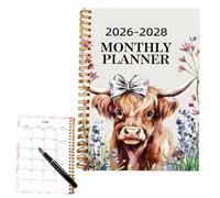 Agenda mensual 2026-2028, cuaderno de vaca de las tierras altas, planificador encuadernado en espiral de 3 años con diseño de vaca de las tierras altas, 50 páginas, 21 x 14 cm, bloc de notas de citas