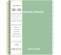 Agenda mensual 2026-2030, planificador mensual de 5 años, calendario 2026-2030, enero 2026 a diciembre 2030, 9 x 11 pulgadas, pestañas, bolsillo de doble cara, vacaciones, papel grueso, color verde