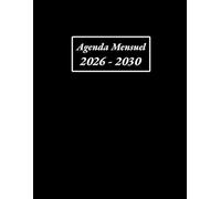 Agenda Mensuel 2026-2030 cinq ans: Planificateur Mensuel de 60 Mois - de Janvier au Décembre, 1 Mois sur 2 Pages, Format a4, Couverture Noire