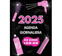 AGENDA PARRUCCHIERI 2025 PROFESSIONALE GRANDE. 12 Mesi, Giornaliera: Italiano, A4 Verticale, Un Giorno per Pagina, Intervalli di 30 Minuti, Rosa e Nero