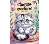 Agenda Scolaire 2025 2026 Chat Kawaii: Planificateur A5 - 2 jours par page - Pour fille du Primaire au Lycée - Animaux