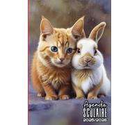 Agenda Scolaire 2025 2026 Fille: Chat et Lapin Mignons, 1 Jour par Page, Carnet A5, Organiseur Planificateur Étudiant Primaire, Collège, Lycée