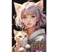 Agenda Scolaire 2025 2026 Fille: Manga, 1 jour par Page, Carnet Organiseur Planificateur Étudiant Primaire, Collège, Lycée - Couverture Fille et Chat Mignon