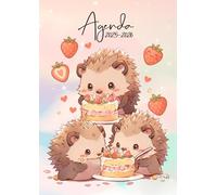 Agenda Scolaire 2025 2026: Herisson Kawaii | Bi-journalier (deux jours par page) | 12x17 cm | Format A5 | Sept 2025 - juil 2026 | Animaux mignons | Primaire & collège | Fille | En français