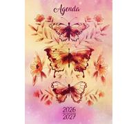 Agenda Scolaire 2026-2027: Papillons & Fleurs | Journalier (une page par jour) | 12x17 cm | Sept 2026 - juil 2027 | Primaire & collège | Fille | Rose, violet & paillettes | Français