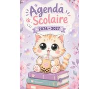 Agenda Scolaire Chat Kawaii 2026-2027: Planificateur A5 • 2 jours par page • Pour filles du Primaire au Collège • Organisation des devoirs, examens et emploi du temps