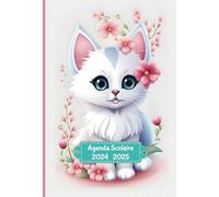 Agenda Scolaire Couleur: Avec jeux éducatifs | Lignage Seyès | Semaine sur 2 pages | Format cahier | Ecole Primaire CP CE1 CE2 CM1 CM2 | Pour fille et garçon | Thème Bébés Animaux Kawaii - Chat