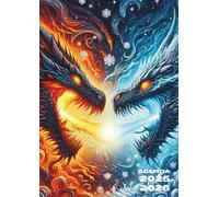 Agenda Scolaire Dragon: Un Jour par Page, Journalier | 12x17 cm | De Septembre à Juillet | Format Standard | Organisateur, Planificateur Scolaire, ... Adolescent, Animé, Manga, Le feu et la Glace