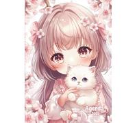 Agenda scolaire fille manga animé, chaton kawaii: Journalier (une page par jour) | 12x17 cm | Primaire, collège, lycée & étudiant | Enfant, Garçon & ... | chibi, sakura, cerisier en fleur du Japon