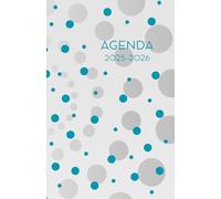 Agenda scolaire journalier 2025-2026-Pois Bleu turquoise, gris et blancs (12.85x19.84 cm) 1 page pour 2 jours
