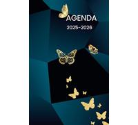 Agenda scolaire journalier 2025-2026-Thème animaux-Papillon or-fond bleu et noir (12.85x19.84 cm) 1 page pour 2 jours