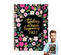 Agenda semanal 2025, calendario de papel floral, organizador de gestión del tiempo de 12 meses de enero a diciembre, cuaderno de calendario de 338 g para citas, establecimiento de objetivos, oficina