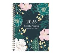 Agenda semanal y mensual 2025, diseño floral de enero a diciembre, agenda de citas con horario diario para una vida organizada