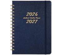 Agenda semanal y mensual 2026-2027 con encuadernación de doble alambre, julio de 2026 a junio de 2027, 6.3 x 8.4 pulgadas, tapa dura con pestañas mensuales, bolsillo trasero, papel grueso, color azul