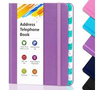 Agenda telefónica con índice alfabético de tapa dura, tamaño de bolsillo 6.1 * 4.72in y letra grande para personas mayores, mantiene los contactos organizados, Purple