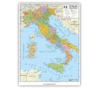 Agendepoint.it Mapa de Italia geográfico físico político A4 plastificado brillante doble cara para uso escolar, 21 x 30 cm, regiones de colores vivos detallados