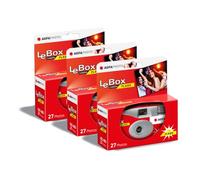 AGFA Photo 601020 - Cámara desechable LeBox Flash, 27 Fotos, Lente óptica de 31 mm, Color Gris y Rojo
