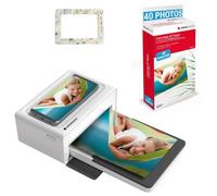 AGFA Photo Realipix Moments Pack Impresora + 40 Cartuchos Fotográficos y Papel + Bonito Marco Magnético - Bluetooth Photo Print 10x15 cm, iOS y Android, 4Pass Sublimación Térmica - Blanco