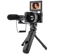 AGFA PHOTO Realishot VLG-4K Kit Vlogging - Cámara 24MP, Video 4K, Pantalla LCD 3’’, Zoom Digital 16X, Sensor CMOS, Batería de Litio - Negro