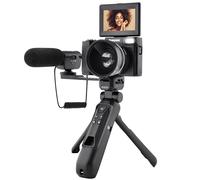 AGFA PHOTO Realishot VLG-4K Kit Vlogging - Caméra 24MP, Vidéo 4K, Ecran LCD 3’’, Zoom Numérique 16X, Capteur CMOS, Batterie Lithium - Noir