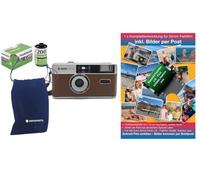 AgfaPhoto Cámara de Fotos analógica de 35 mm, Color marrón + película de imágenes en Color + batería + película de Desarrollo Completo + imágenes