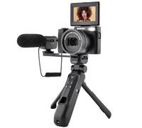 AGFA Photo - Kit de Vlogging Todo en Uno: Cámara VLG-4K Optical, Trípode Powerbank, Mando a Distancia, Micrófono y Tarjeta MicroSD de 32GB incluidos - ¡Captura Tus Momentos en 4K con Estilo! - Negro