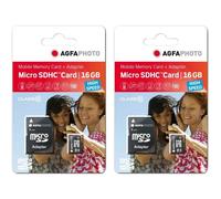 Agfaphoto Pack de 2 Tarjetas De Memoria MicroSDHC 16GB Clase 10 con Adaptador