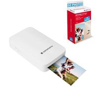 AgfaPhoto - Pack Impresora Realipix Mini P + Cartuchos y Papel AMC para 50 Fotos - Impresora Fotográfica Formato 5,3 x 8,6 cm Vía Bluetooth - 4Pass Sublimación Térmica - Blanco
