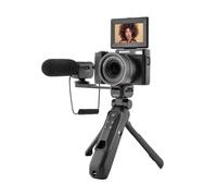 AGFA Photo Kit Vlogging VLG-4K Negro con Zoom óptico 8X, trípode powerbank, Mando, micrófono, microSD 32 GB, Fotos 24MP, vídeo 4K, Pantalla LCD 3", CMOS y batería de Litio