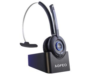 AGFEO Auriculares 6101543 Inalambricos DECT IP para Oficina o Centro de Llamadas, Diadema Supraaural con Micrófono Boom y Filtro de Ruido, Color Negro