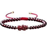 AGHSGDBCE Pulsera de Feng Shui, pulsera de cristal de cinabrio Pi Yao Riqueza 7A, piedra granate elástica, cordón rojo antiguo